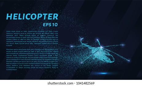 The helicopter of the particles. The silhouette of the helicopter consists of small circles and dots. Vector illustration