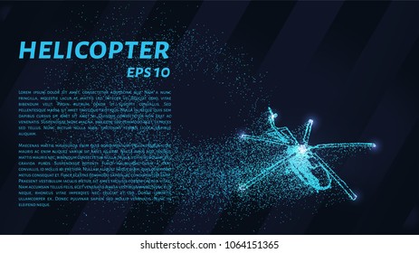 The helicopter of the particles. The silhouette of the helicopter consists of small circles and dots