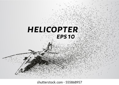 The helicopter of the particles. The silhouette of the helicopter consists of small circles and dots. Vector illustration.
