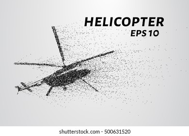 The helicopter of the particles. The helicopter takes off. The helicopter consists of small circles.