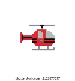 Helicopter Pixel Art isolated on white Background. Transport Pixel art or vehicle pixel art