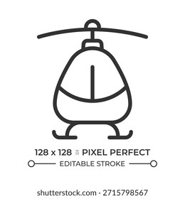 Icono de línea perfecta de píxel de helicóptero. Aeronave con cuchillas Horizontales que giran rápidamente. Vehículo de aire del ala del rotor. Ilustración vectorial aislada. Símbolo de contorno. Dibujo lineal simple. Trazo editable