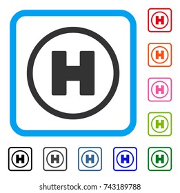 Helicopter Place icon. Flat grey pictogram symbol inside a light blue rounded frame. Black, gray, green, blue, red, orange color versions of Helicopter Place vector.