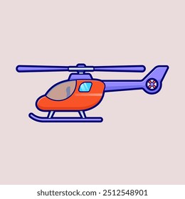 Helicopter Plane Flying Cartoon Vector Icon Illustration. Transportation Object Icon Concept Isolated Premium Vector. Flat Cartoon Style