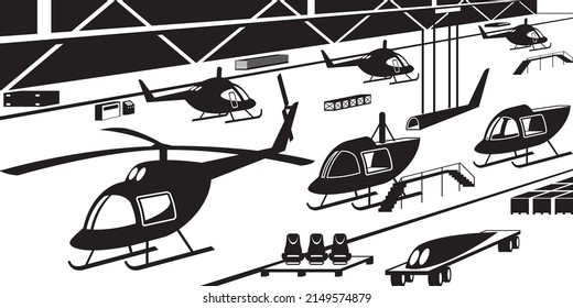 Helicopter production line – vector illustration