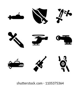 helicopter, propeller, pilot and sword icons in War vector set. Graphics for web and design