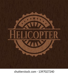 Helicopter retro wood emblem. Vector Illustration.