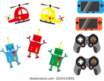 Helicopter, robot and game toy set