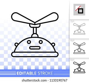 Helicopter robot thin line icon. Outline sign of android. Toy linear pictogram with different stroke width. Simple vector symbol, transparent background. Robot drone editable stroke icon without fill
