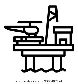 Helicopter sea drilling rig icon. Outline helicopter sea drilling rig vector icon for web design isolated on white background