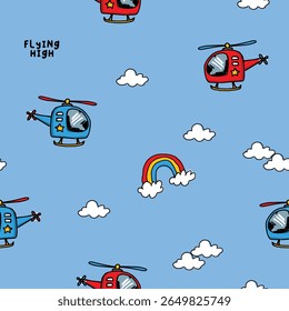 helicopter seamless doodle vector set  