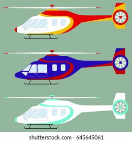 Helicopter, set of helicopters. Flat design, vector illustration, vector.