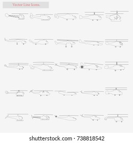 Helicopter Set vector style line icons on white