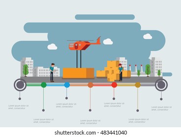 Helicopter shipping. Infographic time line.Vector illustration.