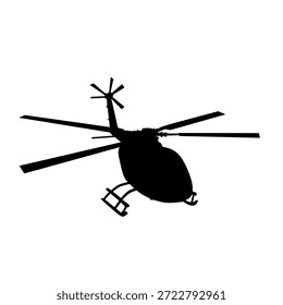 Helikopterseitiger Flugblick im schwarzen Silhouettenstil für Themen der Militär- und Rettungsflieger, perfekt für Bewegungsgrafiken, Poster, Präsentationen und verteidigungsbezogene Visuals.
