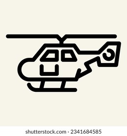 Icono de la línea de la vista lateral del helicóptero. Ilustración del vector del transporte aéreo aislado en blanco. Estilo de contorno de helicóptero diseñado para y aplicación. Eps 10.