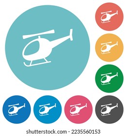 Silhouette de visión lateral del helicóptero iconos blancos planos en fondo de color redondo