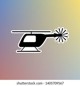 Helicopter sign illustration. Black icon in white shell at pastel color background. Illustration.