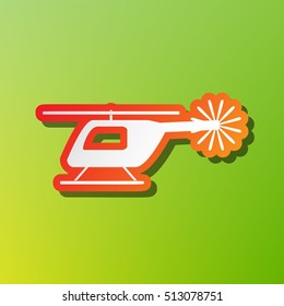 Helicopter sign illustration. Contrast icon with reddish stroke on green background.