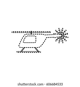 Helicopter sign illustration. Vector. Black dashed icon on white background. Isolated.