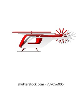Helicopter sign illustration. Vector. Detachable paper icon with red body stock. Isolated.