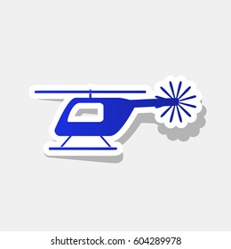 Helicopter sign illustration. Vector. New year bluish icon with outside stroke and gray shadow on light gray background.