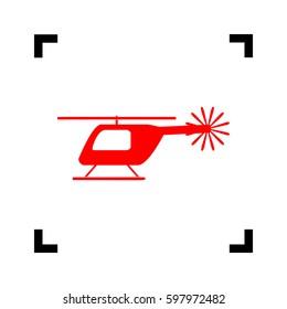 Helicopter sign illustration. Vector. Red icon inside black focus corners on white background. Isolated.