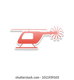 Helicopter sign illustration. Vector. Reddish icon with white and gray shadow on white background. Isolated.