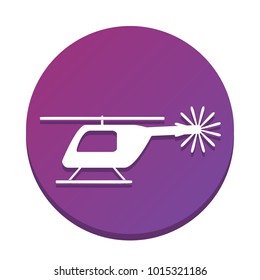 Helicopter sign illustration. Vector. White icon with flat shadow on purpureus circle at white background. Isolated.