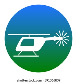 Helicopter sign illustration. Vector. White icon in bluish circle on white background. Isolated.
