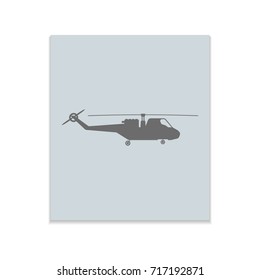 Helicopter sign Vector black icon on color sticker. Material design