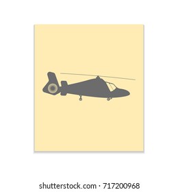 Helicopter sign Vector black icon on color sticker. Material design