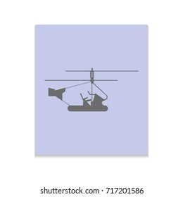 Helicopter sign Vector black icon on color sticker. Material design