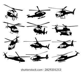 helicopter silhouette collection various types vector set