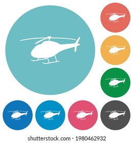Helicopter silhouette flat white icons on round color backgrounds
