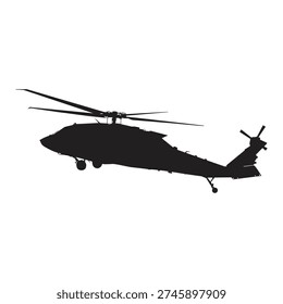 Helicopter silhouette high quality vector, Military helicopter rotor blade Black White, isolated on white background.