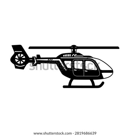 Helicopter silhouette icon isolated on white background. Modern chopper side view vector illustration for design element, logo, icon, or print.