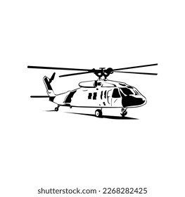 Helicopter silhouette, line art vector illustration