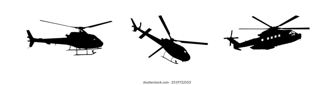  conjunto de silhuetas de helicóptero - ilustração vetorial