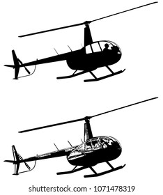 silhueta de helicóptero e esboço - vetor