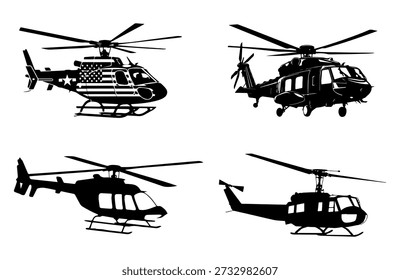 Helicopter Silhouette Vector Illustration Set