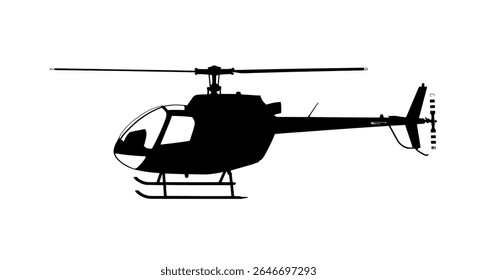 Helicopter Silhouette Vector - Military and Civil Aircraft Icons in Black and White for Aviation Design