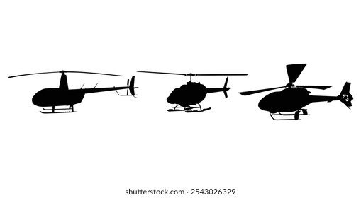 conjunto de vetor de silhueta de helicóptero, ilustração de vetor de helicóptero