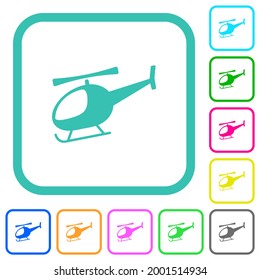 Silhouette de helicóptero iconos planos de colores vivos en bordes curvados sobre fondo blanco