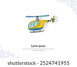 Helicopter simple doodle flat vector art for wall decoration landscape. simple drawing illustration vector. Hand drawn air transportation isolated. for room decoration, events, etc