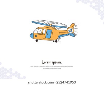 Helicóptero simples doodle plana vetor arte para decoração de parede paisagem. desenho simples ilustração vetor. Gato desenhado à mão isolado. para decoração de quarto, eventos, etc