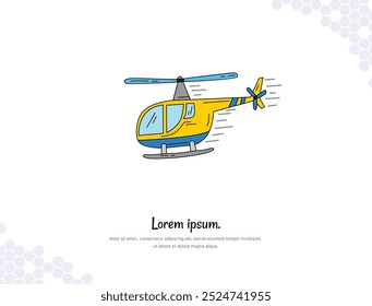 Helicopter simple doodle flat vector art for wall decoration landscape. simple drawing illustration vector. Hand drawn air transportation isolated. for room decoration, events, etc