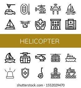 helicopter simple icons set. Contains such icons as Automobile, Sailing boat, Boat, Drone, Helicopter, Health, Hospital, Emergency, Cable car, can be used for web, mobile and logo