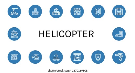 Helicopter Simple Icons Set. Contains Such Icons As Automobile, Hospital, Drone, Boat, Cable Car, Helicopter, Medical, Rescue Boat, Subway, Can Be Used For Web, Mobile And Logo