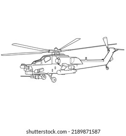 helicopter sketch, coloring, isolated object on white background, vector illustration, eps